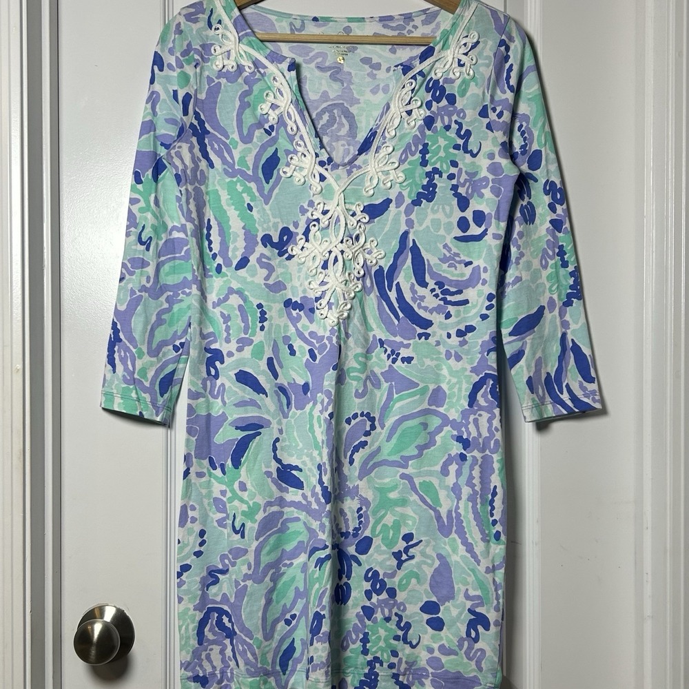 Lilly‎ Pulitzer 100% Pima Cotton Lilly's Lilac Nice Ink Print Marina Tunic Dress